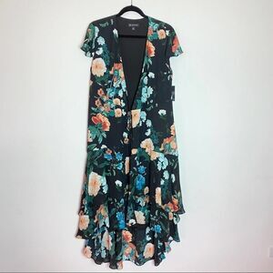INC Long Dress Kimono Emerald Blooming Garden 10